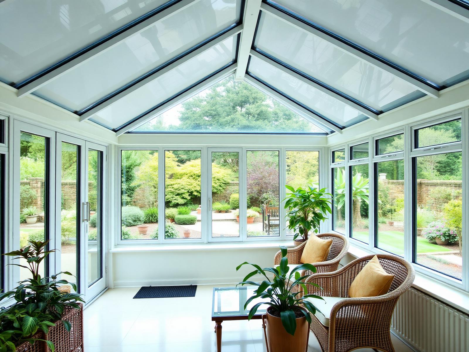 Glass-roof conservatory interior