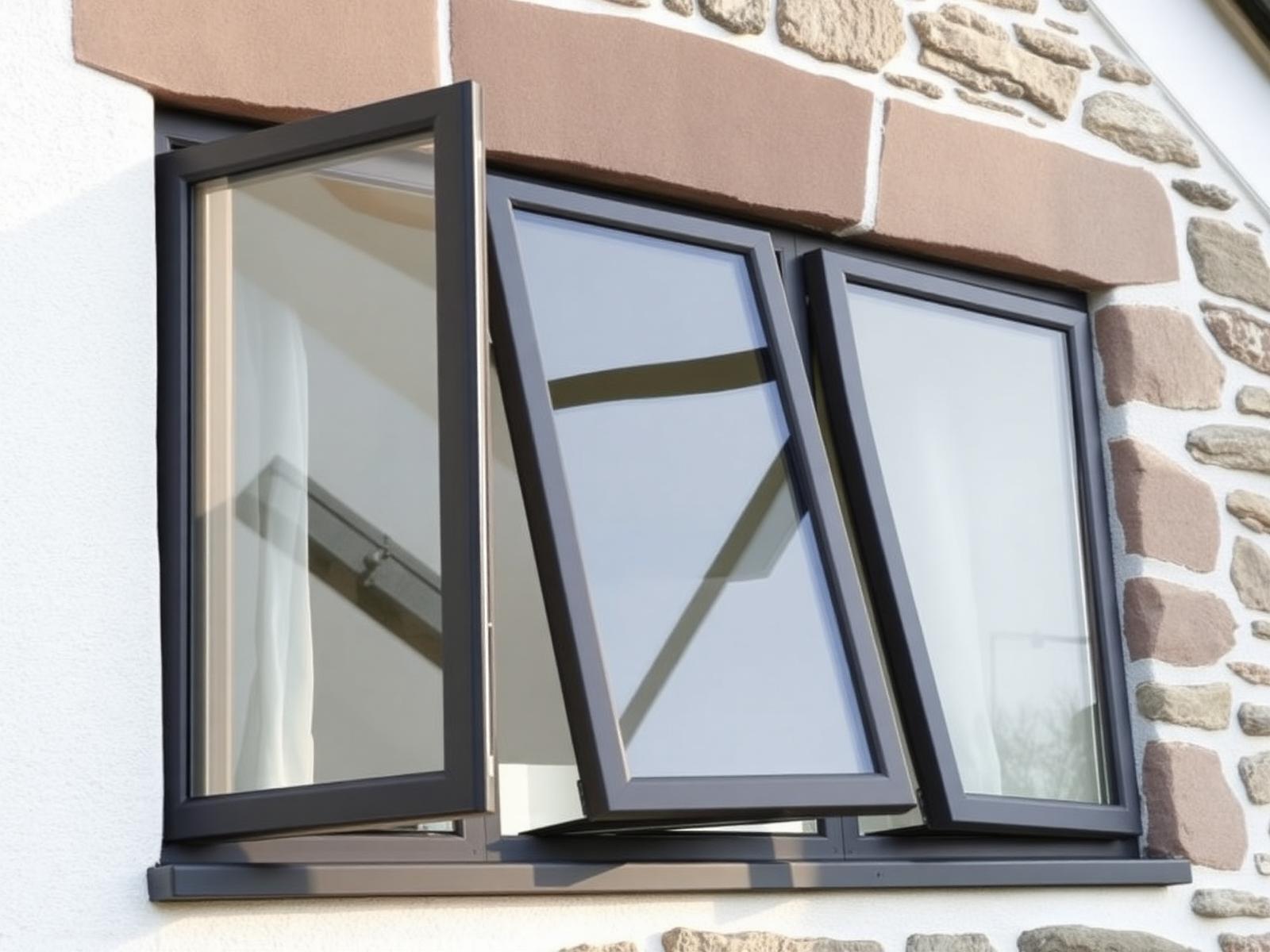 Anthracite aluminium tilt-and-turn on stone cottage